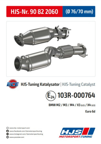 HJS 90822060  Edelstahl Downpipe Ø76mm BMW M2 M3 M4 G80 G81 G82 G87, inkl. Competition, Bj. ab 2020